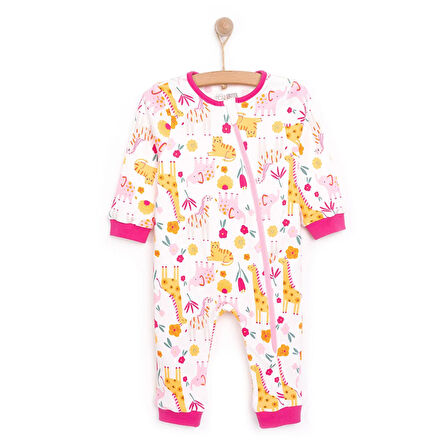 HelloBaby Kız Hayvan Desenli Uzun Kol Fermuarlı Patiksiz Tulum