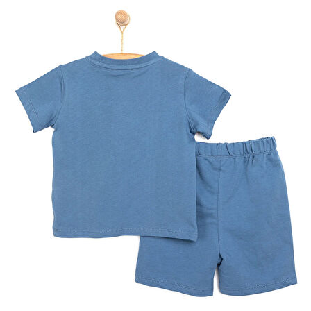 HelloBaby Erkek Bebek Basic Tişört-Şort 2li Takım Spor Kulübü Desenli Bisiklet Yaka Reçme Paça Kısa Kol Mavi