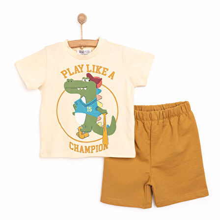 HelloBaby Basic Erkek Şampiyon Dinozor Baskılı Şortlu Takım Erkek Bebek
