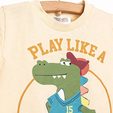 HelloBaby Basic Erkek Şampiyon Dinozor Baskılı Şortlu Takım Erkek Bebek