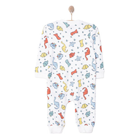 HelloBaby Erkek Fermuarlı Uzun Kol Dinazor Desenli Patiksiz Tulum