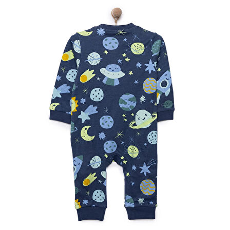HelloBaby Erkek Fermuarlı Uzun Kol Uzay Desenli Patiksiz Tulum