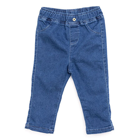 HelloBaby Kız Bebek Pantolon Denim Flowers Lastikli Paça İndigo