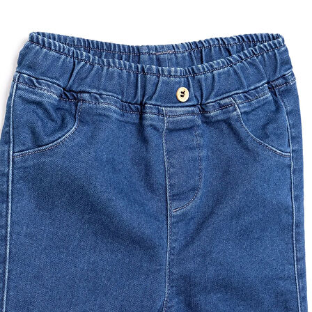 HelloBaby Kız Bebek Pantolon Denim Flowers Lastikli Paça İndigo
