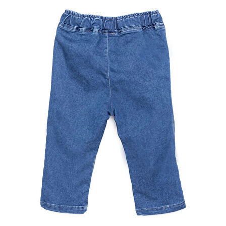 HelloBaby Kız Bebek Pantolon Denim Flowers Lastikli Paça İndigo