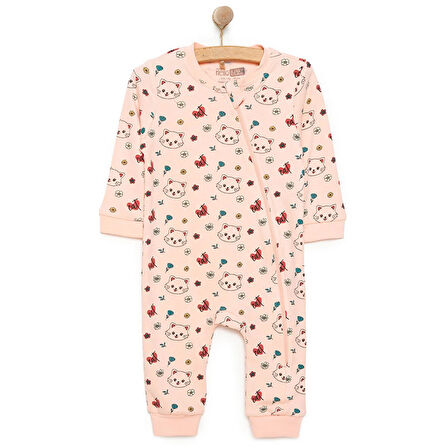 HelloBaby Kız Kedi Desenli Fermuarlı Patiksiz Tulum