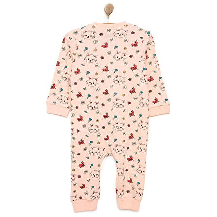 HelloBaby Kız Kedi Desenli Fermuarlı Patiksiz Tulum