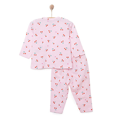 HelloBaby Kız Kiraz Desenli Uzun Kol Pijama Takımı