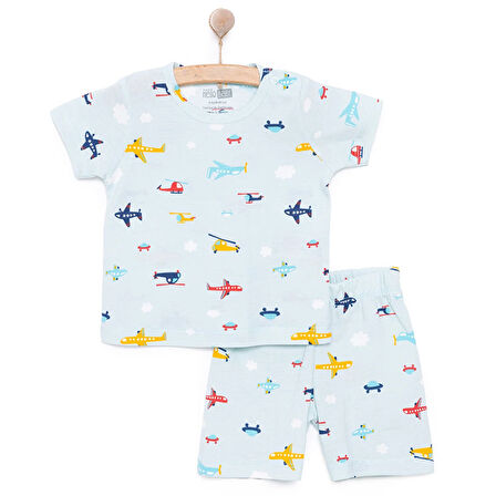 HelloBaby Erkek Çocuk  Kısa Kol Uçak Desenli Bisiklet Yaka Pijama Takımı