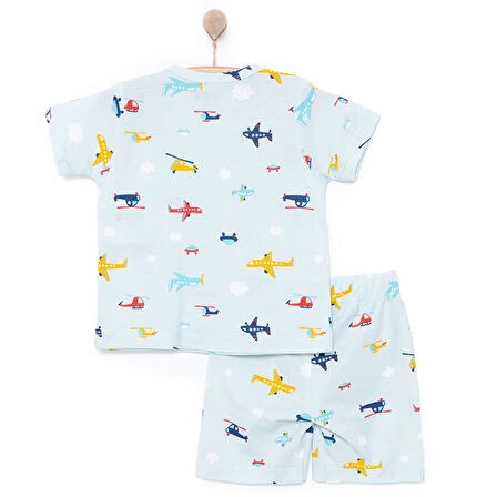 HelloBaby Erkek Çocuk  Kısa Kol Uçak Desenli Bisiklet Yaka Pijama Takımı