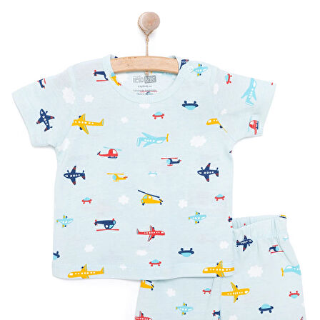 HelloBaby Erkek Çocuk  Kısa Kol Uçak Desenli Bisiklet Yaka Pijama Takımı