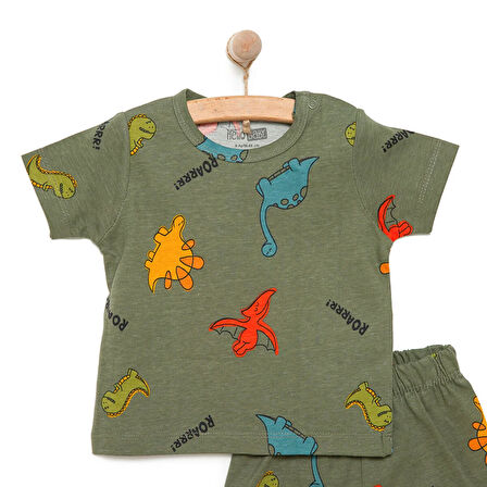 HelloBaby Erkek Kısa Kol Dinazor Desenli Bisiklet Yaka Pijama Takımı