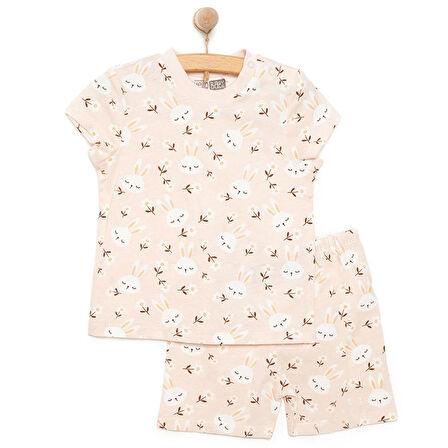 HelloBaby Kısa Kol Tavşan Desenli Bisiklet Yaka  Pijama Takımı Kız Bebek