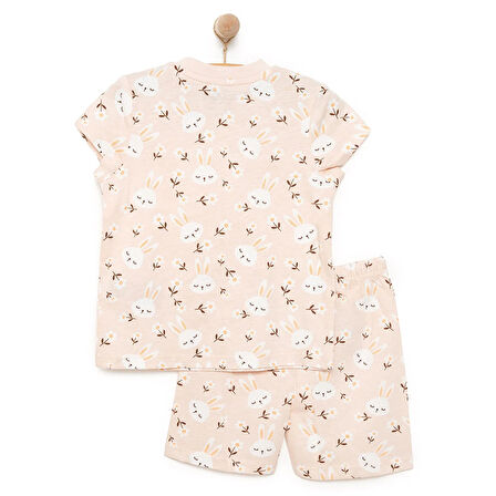 HelloBaby Kısa Kol Tavşan Desenli Bisiklet Yaka  Pijama Takımı Kız Bebek