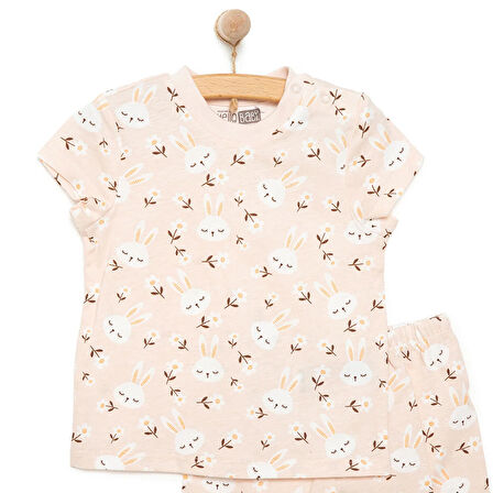 HelloBaby Kısa Kol Tavşan Desenli Bisiklet Yaka  Pijama Takımı Kız Bebek