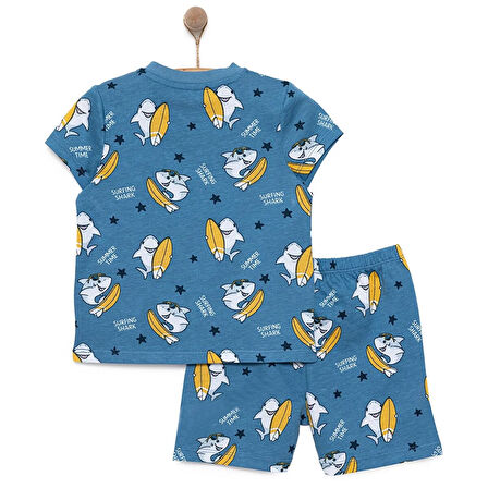 HelloBaby Kısa Kol Köpek Balığı Desenli Bisiklet Yaka Pijama Takımı Erkek Bebek