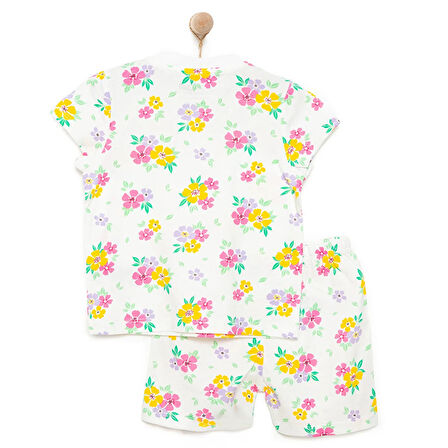 HelloBaby Kısa Kol Çiçek Desenli Bisiklet Yaka Pijama Takımı Kız Bebek