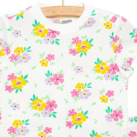 HelloBaby Kısa Kol Çiçek Desenli Bisiklet Yaka Pijama Takımı Kız Bebek