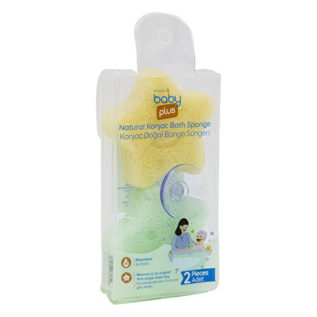 baby plus Yıldız Şekilli Konjac Banyo Süngeri 2'li