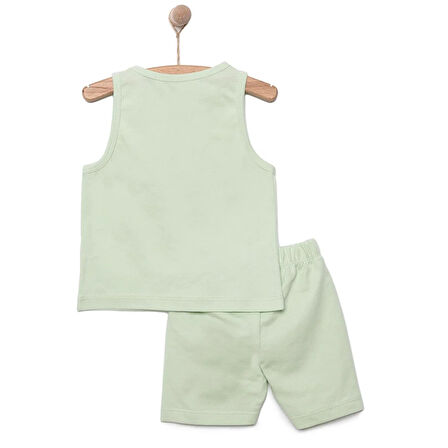 HelloBaby Erkek Bebek Basic Tişört-Şort 2li Takım Bisiklet Yaka Reçme Paça Atlet Kol Yeşil