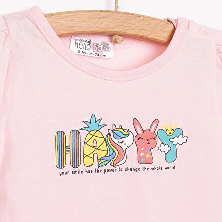 HelloBaby Basic Happy Baskılı Tshirt Kız Bebek