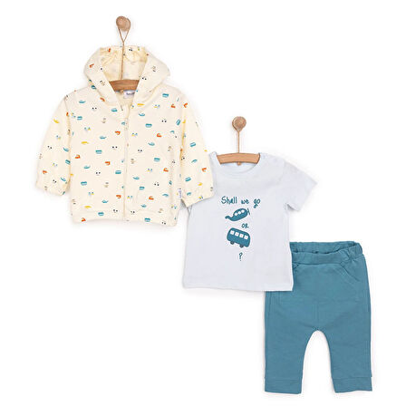 Bebetto Yenidoğan Sürprise Travel Sweatshirt-Kapüşonlu Hırka-Alt 3lü Takım Erkek Bebek