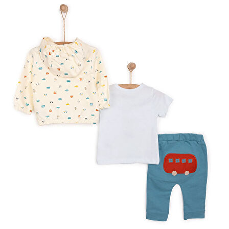Bebetto Yenidoğan Sürprise Travel Sweatshirt-Kapüşonlu Hırka-Alt 3lü Takım Erkek Bebek