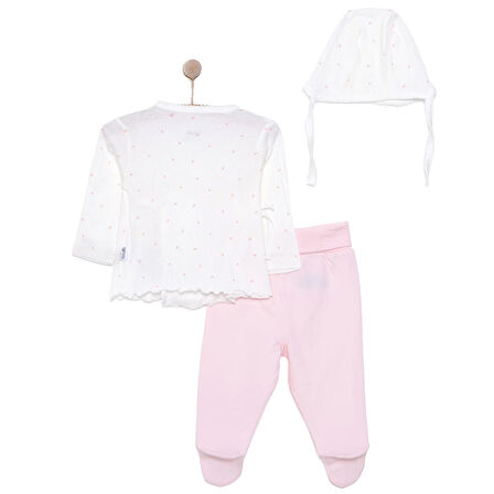 Bebetto Yenidoğan Mini Heart Zıbın-Şapka-Patikli Alt 3lü Set Kız Bebek