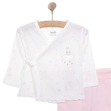 Bebetto Yenidoğan Mini Heart Zıbın-Şapka-Patikli Alt 3lü Set Kız Bebek