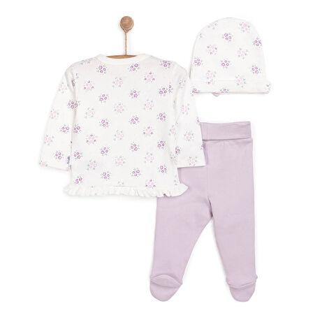 Bebetto Yenidoğan Flowers Zıbın-Şapka-Patikli Alt 3lü Set Kız Bebek