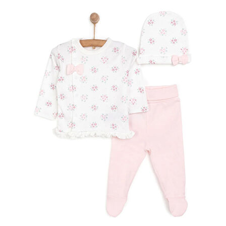 Bebetto Yenidoğan Flowers Zıbın-Şapka-Patikli Alt 3lü Set Kız Bebek