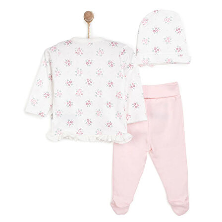 Bebetto Yenidoğan Flowers Zıbın-Şapka-Patikli Alt 3lü Set Kız Bebek