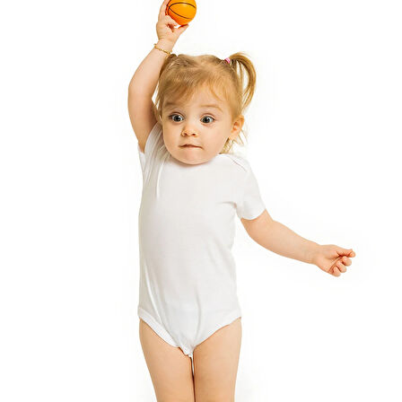 HelloBaby Unisex Beyaz Body Ribana Kumaş Çıtçıtlı Zıbın Zarf Yaka Kısa Kol Beyaz