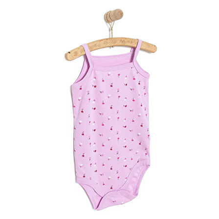 HelloBaby Kız Bebek  İp Askılı Body Ribana Kumaş Çıtçıtlı İp Askılı Kol Lila