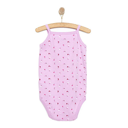 HelloBaby Kız Bebek  İp Askılı Body Ribana Kumaş Çıtçıtlı İp Askılı Kol Lila