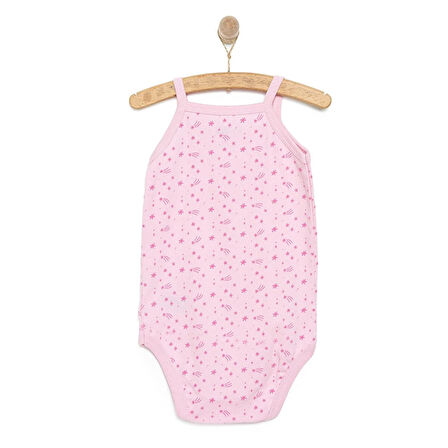 HelloBaby Kız Bebek Zıbın Çiçekli İp Askılı Body Ribana Kumaş Çıtçıtlı İp Askılı Kol Pembe