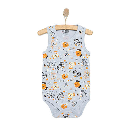 HelloBaby Erkek Bebek Zıbın Köpekli Atlet Body Ribana Çıtçıtlı Atlet Kol Body Gri