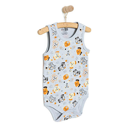 HelloBaby Erkek Bebek Zıbın Köpekli Atlet Body Ribana Çıtçıtlı Atlet Kol Body Gri