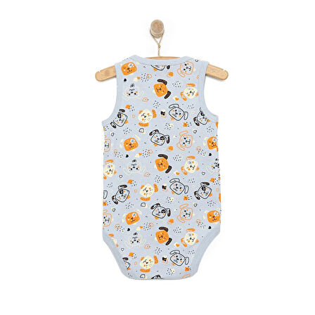HelloBaby Erkek Bebek Zıbın Köpekli Atlet Body Ribana Çıtçıtlı Atlet Kol Body Gri