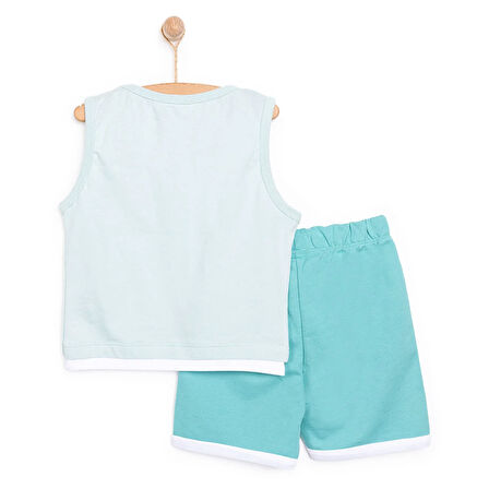 HelloBaby Erkek Bebek Tişört-Şort 2li Takım Aqua Dream Bisiklet Yaka Reçme Paça Atlet Kol Mavi