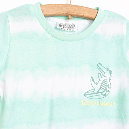 HelloBaby Erkek Bebek Tişört-Şort 2li Takım Crocodile Bisiklet Yaka Reçme Paça Kısa Kol Yeşil
