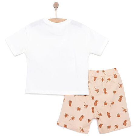 HelloBaby Erkek Bebek Tişört-Şort 2li Takım Tropic Summer Bisiklet Yaka Reçme Paça Kısa Kol Ekru