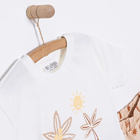 HelloBaby Erkek Bebek Tişört-Şort 2li Takım Tropic Summer Bisiklet Yaka Reçme Paça Kısa Kol Ekru