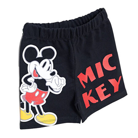 Disney Erkek Bebek Şort Mickey Mouse Reçme Paça Siyah 9 Ay