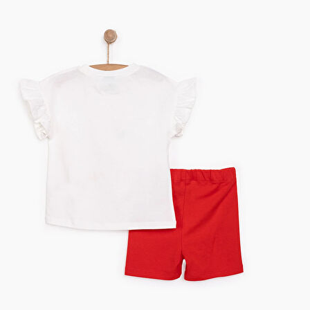 Disney Kız Bebek Tişört-Tayt 2li Takım Minnie Mouse Bisiklet Yaka Reçme Paça Kısa Kol Beyaz