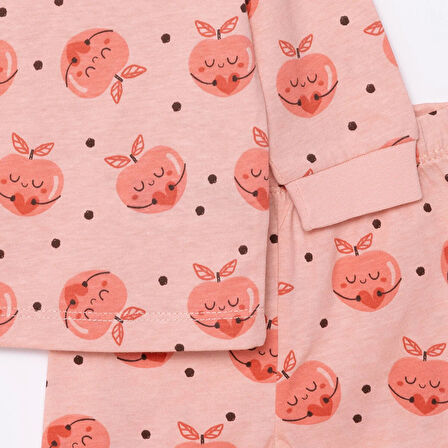 HelloBaby Kız Şeftali Desenli Uzun Kol Pijama Takımı