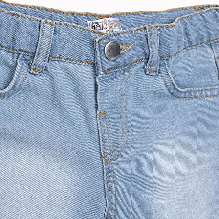 HelloBaby Erkek Bebek Şort Denim Baby Shark Reçme Paça Mavi