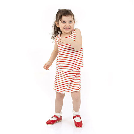 HelloBaby Kız Bebek Bluz-Şort 2li Takım Under The Sea Modelli Yaka Reçme Paça İp Askılı Mercan