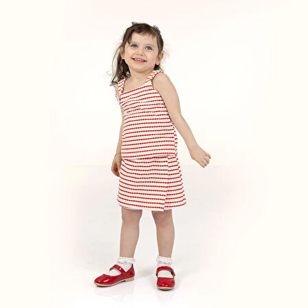 HelloBaby Kız Bebek Bluz-Şort 2li Takım Under The Sea Modelli Yaka Reçme Paça İp Askılı Mercan