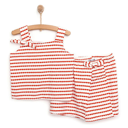 HelloBaby Kız Bebek Bluz-Şort 2li Takım Under The Sea Modelli Yaka Reçme Paça İp Askılı Mercan